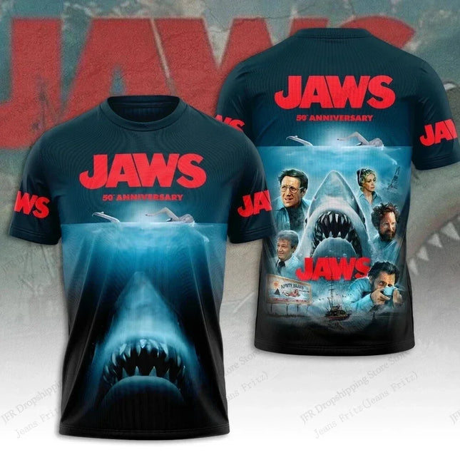 3D Print Sports Quick-dry Breathable Men T-shirt Movie Jaws Fashion Hip-hop Street Harajuku Rock Casual Classic Short Sleeve Top