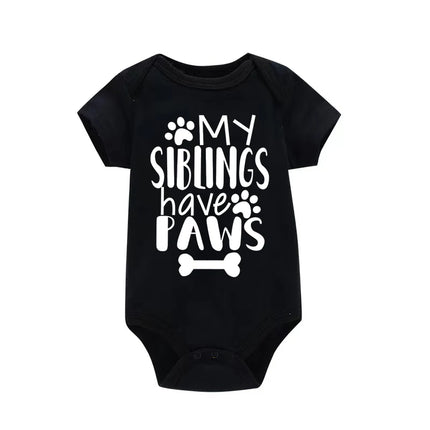 My Siblings Have Paws Cute Infant Onesie Newborn Baby Girl Clothes Cartoon Pattern Printed Toddler Boy Jumpsuit Romper