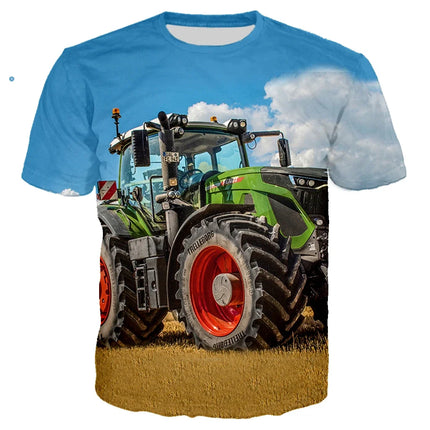 Summer Fashion Trend Sports Boy tractor Graphic Funny T-shirts Casual 3D Print Harajuku Personality Round Neck Short Sleeve Top