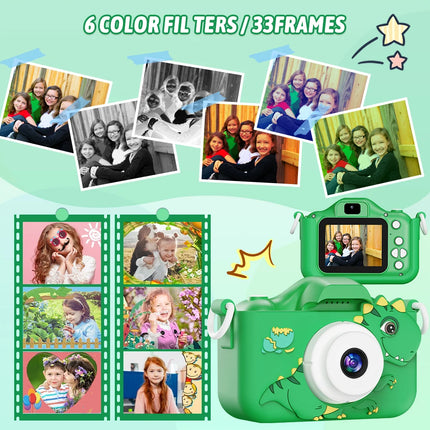 Kids Camera 1080HD Children Digital Camera for Kids with Silicone Protective Case Dinosaur Toy Camera Birthday Gift Boy Ages 3-6