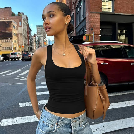 Hugcitar 2025 Summer Solid Straps Sexy Slim Crop Tank Top Women Casual Y2K Clothes Streetwear Party Sport Festival Wholesale