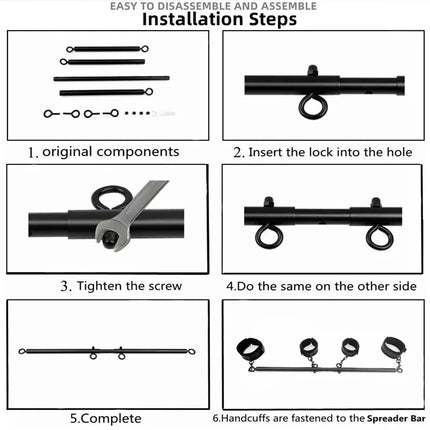 Adjustable Spreader Bar Bondage Set – Hand & Ankle Cuffs with Collar for Couples’ BDSM Play (Adult Use Only)