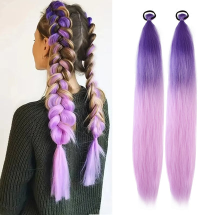 Synthetic Jumbo Braids DIY Ponytail 2Packs Long Purple Braiding Hair Pre Stretched Purple Stage Party Halloween Costume Cosplay