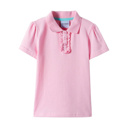 Mudkingdom Mudkingdom Big Girls Polo Shirt Casual Solid Ruffle Short Sleeve Tops for Kids Shirts Cotton Children Summer Clothing