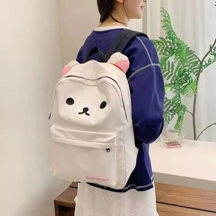 Cartoon Kawaii Rilakkumas Backpack Korilakkuma Embroidery Waterproof Nylon Backbag Large Capacity Girls Boys Student School Bag