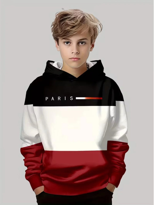 Kids Hoodie Gradient Paris 3D Print Graphic Fashion Child Sweatshirt Kids Clothing Round Neck Hoodies for Boy Street Casual Tops