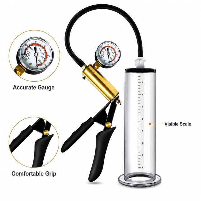Male Vacuum Pump with Acrylic Cylinder and Metal Pressure Gauge, Stamina Desensitizing Training Device for Home Use
