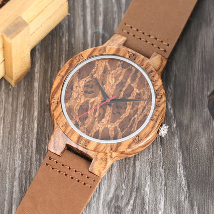 Unique Irregular Pattern Display Wood Watches Quartz Timepiece Men's Genuine Leather Casual Hot Fashion Male Wooden Clock reloj