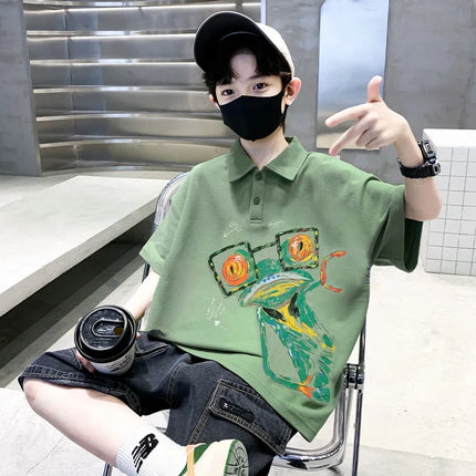 Children's wear boys' summer T-shirt 2025 new item, Zhongda children's summer boys' summer style, pure cotton polo shirt, short