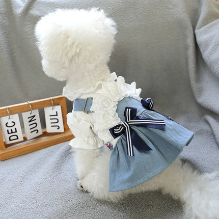 Sea Breeze Holiday Denim Dress Pet Clothes Dog Cat Anti-Hair Loss Summer Blue Dress