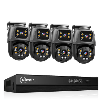 Movols 6MP XMEYE POE Surveillance System Dual Lens PTZ Two Way Audio POE Security Camera System 16CH NVR Video Surveillance Kit