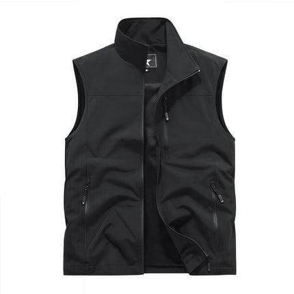 Outdoor workwear jacket Men's breathable lightweight top  Spring and Autumn thin high-end solid color stand-up collar vest