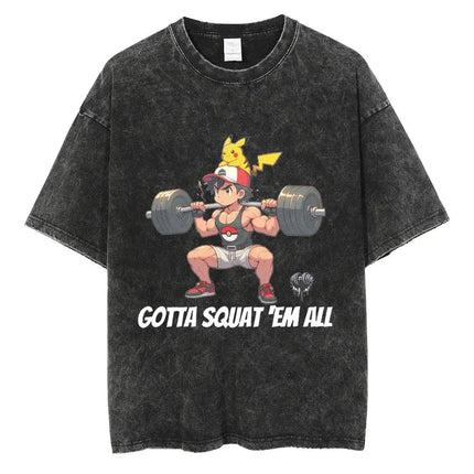 Pokemon Squirtle Squirtbro Gym Parody T Shirt Men 2026 Summer Vintage Acid Wash Oversized Tee Anime Streetwear
