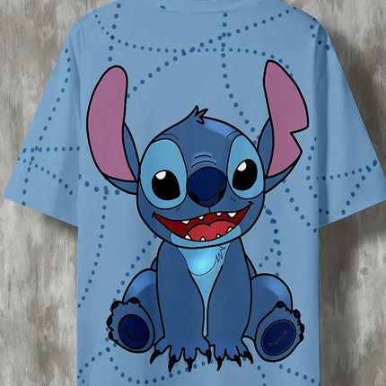 Disney Stitch Big Portrait T-Shirt, Men Light Blue Polka Dot Casual Short Sleeve Daily Wear Tee