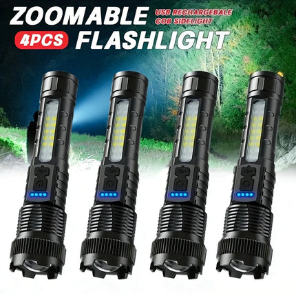 Super Bright Flashlight Built-in Battery USB C Rechargeable LED Flashlights 500000LM High Power Torch Lamp for Camping Lantern