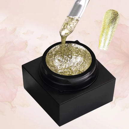 Reflective Glitter Gel Polish Mirror Chrome Effect Gold Silver Black UV Cured Long Lasting Shiny Salon Home DIY Nail Art