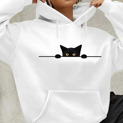 Women's autumn and winter loose casual CAT pattern printed long sleeved hooded Fashion Casual Sweatshirt Harajuku Unisex ﻿