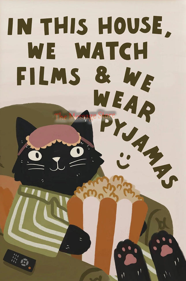 Funny Cats Cartoon Minimalist Drawing Lazy Cat in Bed Cozy Bedroom Pets Lovers Poster Canvas Painting Wall Pictures Home Decor