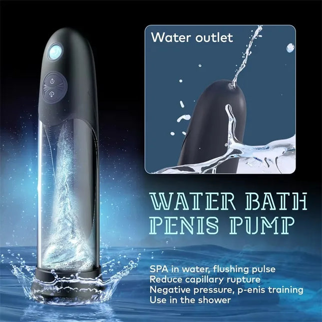 3-in-1 Water Spa Massager Penis Enlarger Male Masturbator Vacuum Pump with 3 Suction Intensities Endurance Trainer Penis for Men