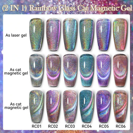 LILY’CUTE 7ml Ultra Shine Cat Eye Nail Polish Rainbow Laser Dual Beam Crystal Nail Gel Varnishes Soak Off Semi Permanent UV Gel