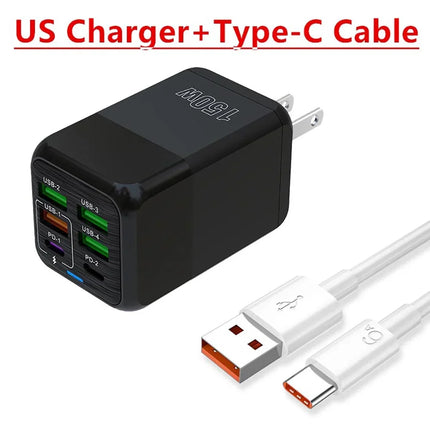 150W 6 Ports USB Charger PD Fast Charging Charger Wall Adapter EU/US/UK Plug Charger Quick Charge 3.0 Multi Ports Power Adapter