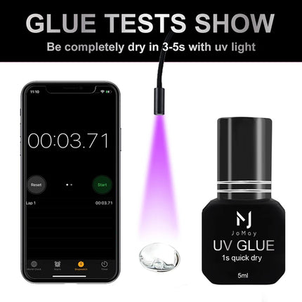 JOMAY UV Glue for Eyelash Extension Glue 0.1s Fast Drying Strong Hold Low Odor Non-Irritating Adhesive for Salon Lash Techs