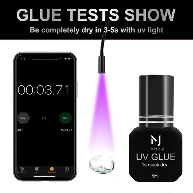 JOMAY UV Glue for Eyelash Extensions, 0.1s Fast Drying, Strong Hold, Low Odor, Non-Irritating Adhesive for Salon Lash Techs