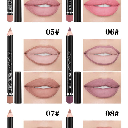 Long Lasting Matte Lip Liner 12 Colors Set Waterproof High Pigment Nude Wooden Pencil Lip Makeup Kit for Daily Use