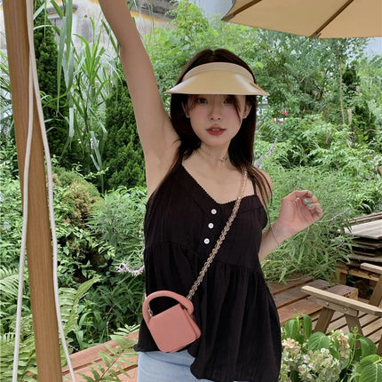 Pure Cotton Mini Strap Vest Women's Youthful Solid Color Versatile Sweet First Love Sle Casual Comfortable Top