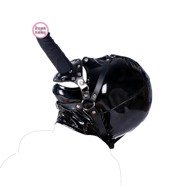 Leather Silicone Penis Mouth Gag, Dildo Gag, Double Penis Gag, Adult Bondage BDSM Restraint Open Mouth Gag, Role Play Game Hood Mask