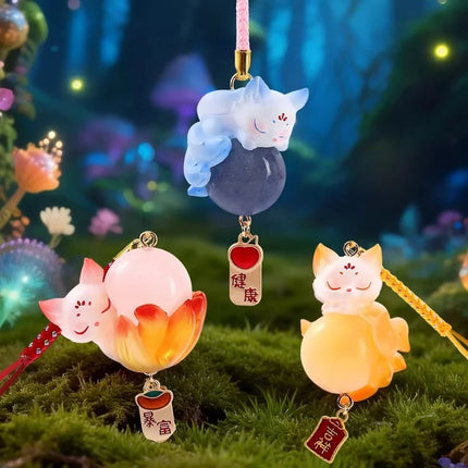 Cute Chinese Style Nine-Tailed Fox Resin Crystal Pendant Good Luck Car Decor Mystery Box Keychain Ornament Wholesale
