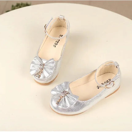 Spring Autumn Kids Leather Shoe Elegant Bowtie Girl Princess Shoes Fashion Casual Wedding Children's Flats Ankle-strap Versatile