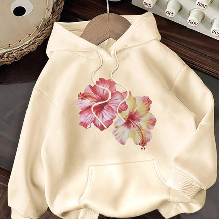Colorful Floral Pattern Printed Women's Autumn and Winter Round Neck Hoodie Casual Long Sleeved Top Sweatshirt Women's Clothing