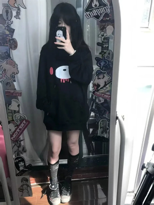 Autumn Lazy Women Casaul Gothic Sweatshirt Y2k Aesthetic Japanese Cartoon Print High Street Hoodied Harajuku Punk Clothes