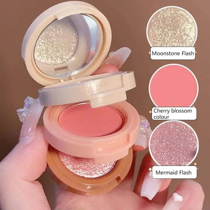 3 in - 1 One Makeup Palette Peach Blush Contour Shadow Highlighter with Matte & Glitter Pigments for Eyebrow Nose and Face Plus
