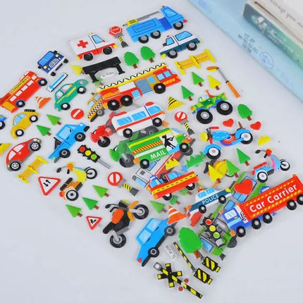 6 Sheets 3D Bubble Sticker Car Truck Plane Traffic Waterproof Cartoon Anime Stickers For Girl Boy Kids Funny Educational Toys