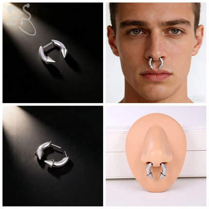 ZS 1PC 16G Buffalo Horn Nose Piercing Stainless Steel Pincher Plug In Septum Ring Stretcher Expander Gold Color Nose Ring 8mm