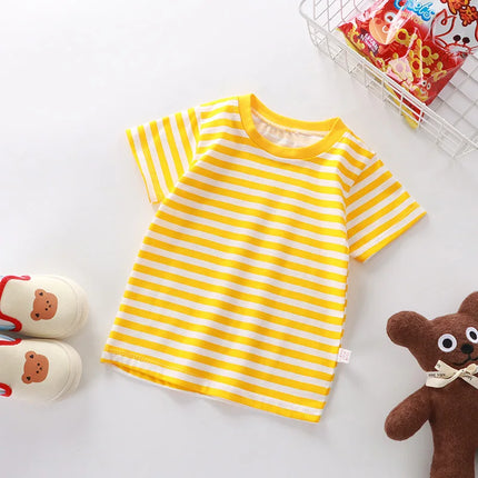 100% Cotton Fashion Baby Tshirt Summer Children's Boys Short-sleeved Stripe T-shirt Kids Boy Girl Top