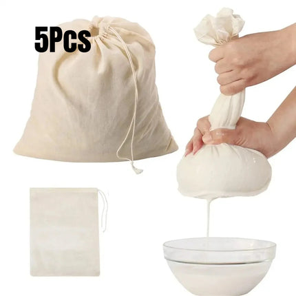 5pcs Reusable Cheese Cloth Cheesecloth Bags for Straining Nut Milk Bags Cold Brew Bags Tea Yogurt Coffee Filter Strainers Bag