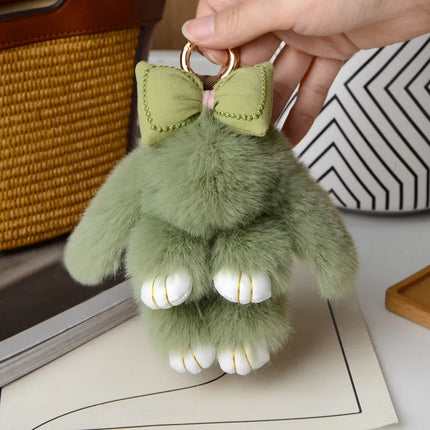 ZAKOL New Mini Rabbit Hair Bow Pendant Bag Strap Car Key Chain Cute Bunny Couple Pendant Cute Keychain Key Chains