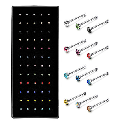 Fashion Crystal Stainless Steel Nose Stud Piercing for Women Hypoallergenic 1.8mm Nose Ring Straight/L/Screw Shaped Body Jewelry