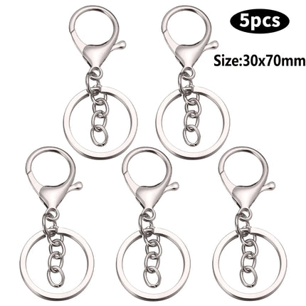 Silver Metal Blank Keyring Keychain with Ring Link Long Round Split Keychain Keyrings Chains Stainless Steel Key Rings Holder