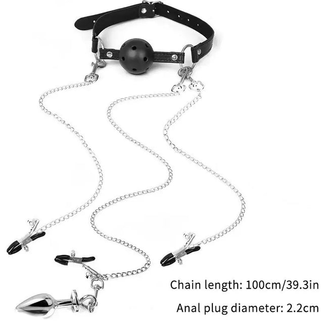 [TG823]Mouth Gag Nipple Clamp Clitoris Clip Anal Butt Plug With Chain Clip Sex Toy Adjustable Breast Clip Stimulator