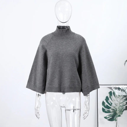 Women's Turtleneck Knit Sweater Flared Sleeve Loose Fit Soft  Pullover Casual Chic Cropped Sweaters Daily Fashion Knitwear Top