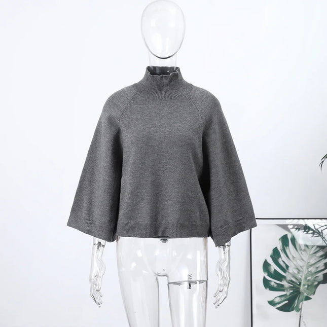 Women's Turtleneck Knit Sweater Flared Sleeve Loose Fit Soft  Pullover Casual Chic Cropped Sweaters Daily Fashion Knitwear Top