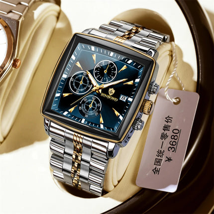 BINBOND Men's Watch Top Brand Luxury Sports Quartz Men's Watches Full Steel Waterproof Chronograph Wristwatch Men Relogio Masculino