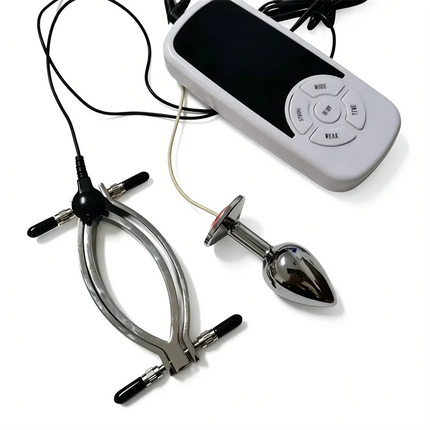 Female Labium Clamps Metal Nipples Clips Clitoris Breast Sucker Pumps 6 Modes Electric Shock Anal Butt Plug Sex Toys for Women