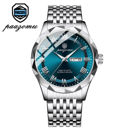 PAAZOMU Sport Original Men Clock Quartz Date Week Luxury Man Wristwatch Waterproof Luminous Stainless Steel Men's Watches Reloj