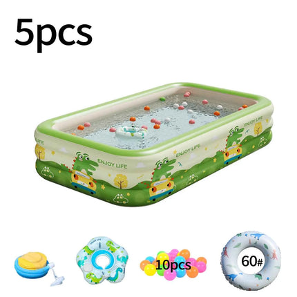 Inflatable Swimming Pool Set Portable Rectangular PVC Pool with Pump Balls and Pool Floats for Backyard Summer Water Fun