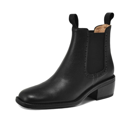 Krazing Pot Big Size 34-43 Cow Leather Round Toe High Heels Retro Modern Chelsea Boots Warm Winter Shoes Motorcycles Ankle Boots
